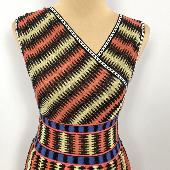 M Missoni Graphic Knit Asymmetrical Neck Apricot Yellow Black & Cobolt Size XS - Picture 3 of 13